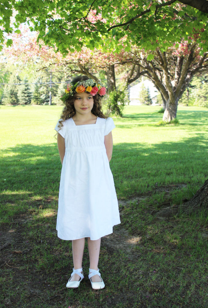Garden party dress for First Communion made by Punkin Patterns