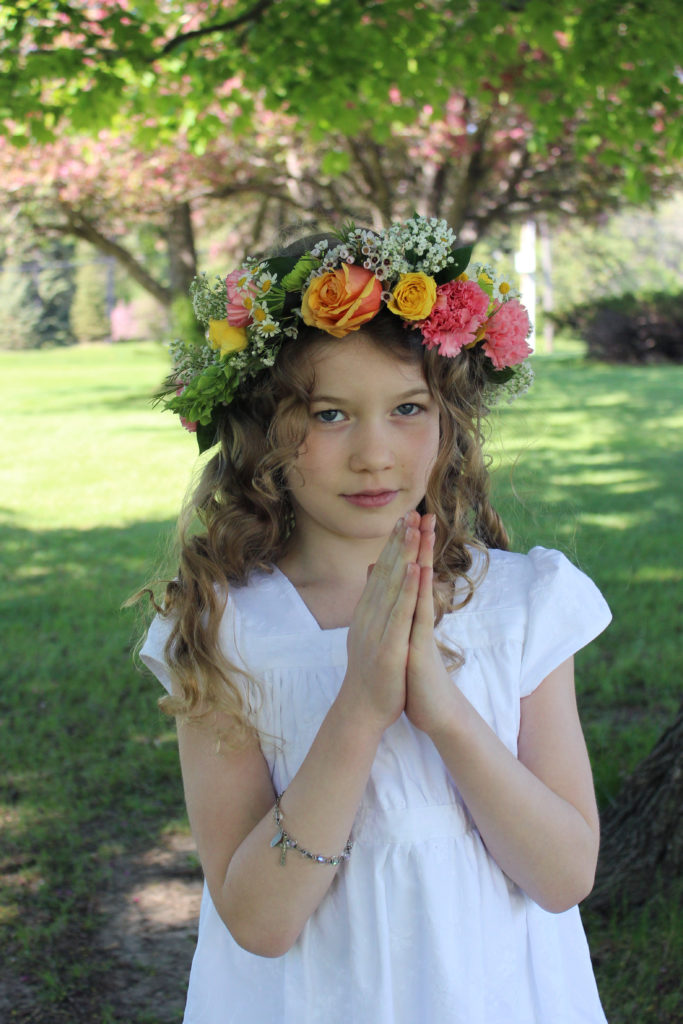 Garden party dress for First Communion made by Punkin Patterns